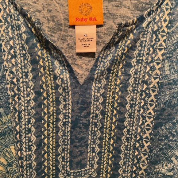 Ruby Rd. Blue Tie-Front Blouse - Picture 2 of 4